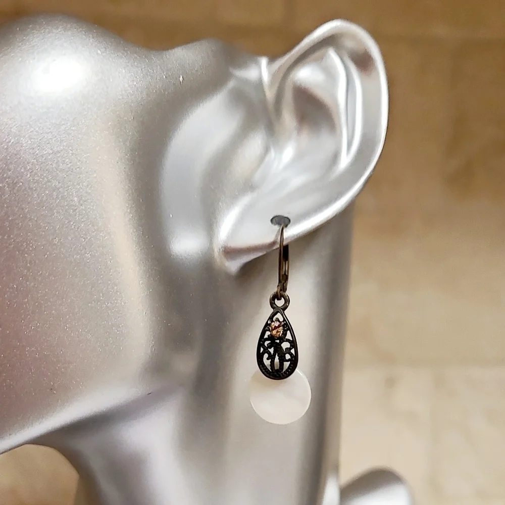 Vintage Mother Of Pearl & Crystal Embellished Earrings